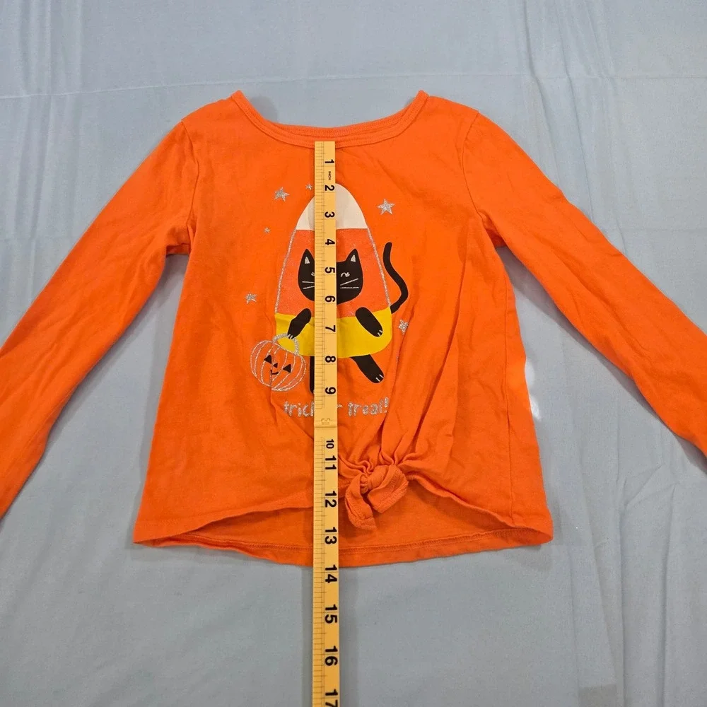 Carters Girls Orange Halloween Black Cat Candy Corn Tie Front Shirt 5T